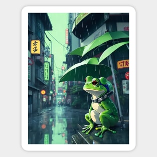 3D Art Frog in Japan Street Kawaii Lofi rain Sticker